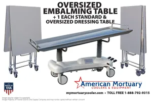 Affordable Mortuary Bundle: Hydraulic Embalming Table & Folding Prep Table - American-Made, Reliable Funeral Equipment