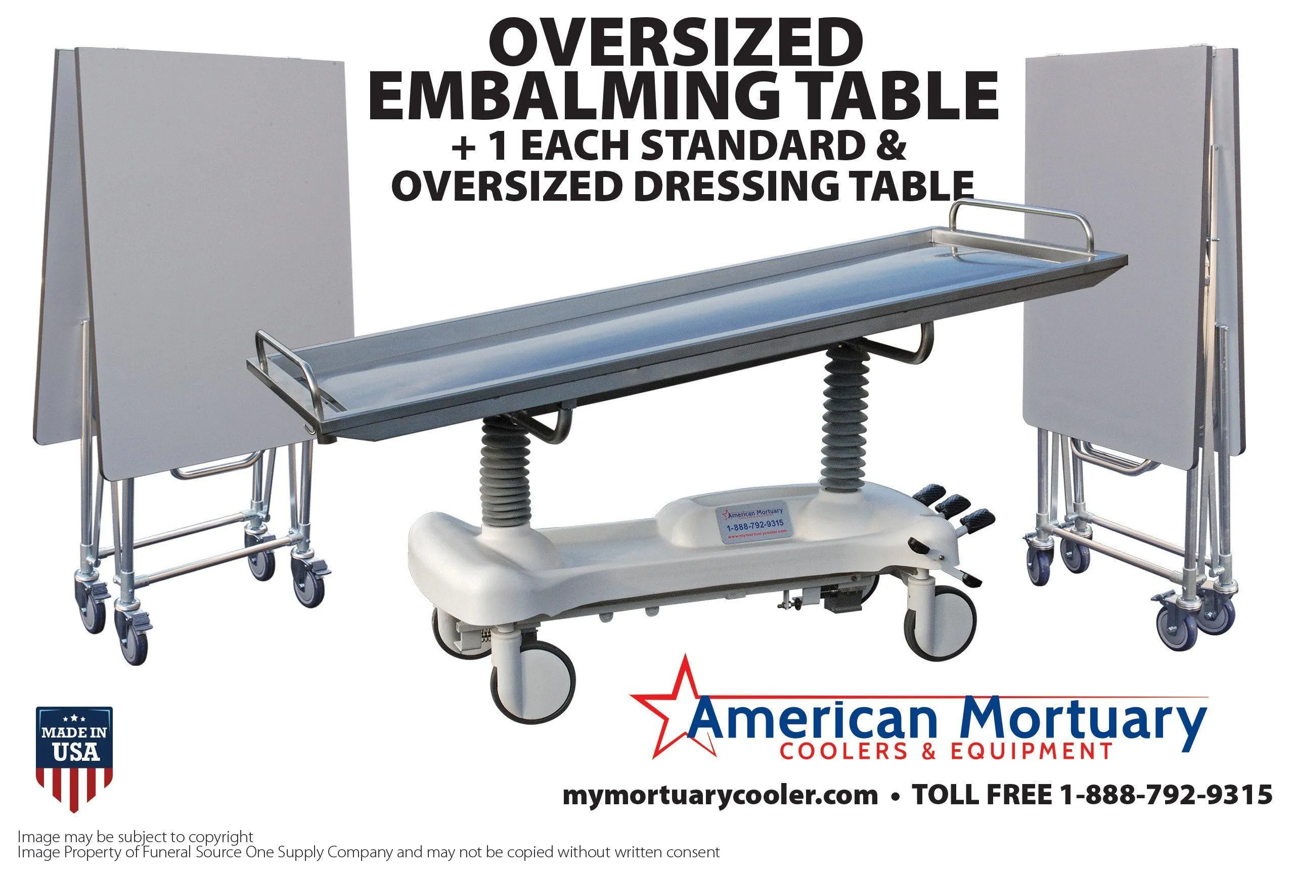 Affordable Mortuary Bundle: Hydraulic Embalming Table & Folding Prep Table - American-Made, Reliable Funeral Equipment