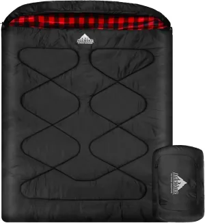 AGEMORE Cotton Flannel Double Sleeping Bags for adults, Cold Weather Waterproof Queen Size Sleeping Bag, 2 person Double Wide Warm Sleeping Bag for Family or couples Outdoor Camping or RV Traveling