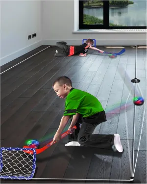 Air-Powered Hockey with Springy Boundaries – Rebounding Air Puck, 2 Mini Goals & Elastic Rope for Unpredictable Fun, Indoor Game for Kids & Families