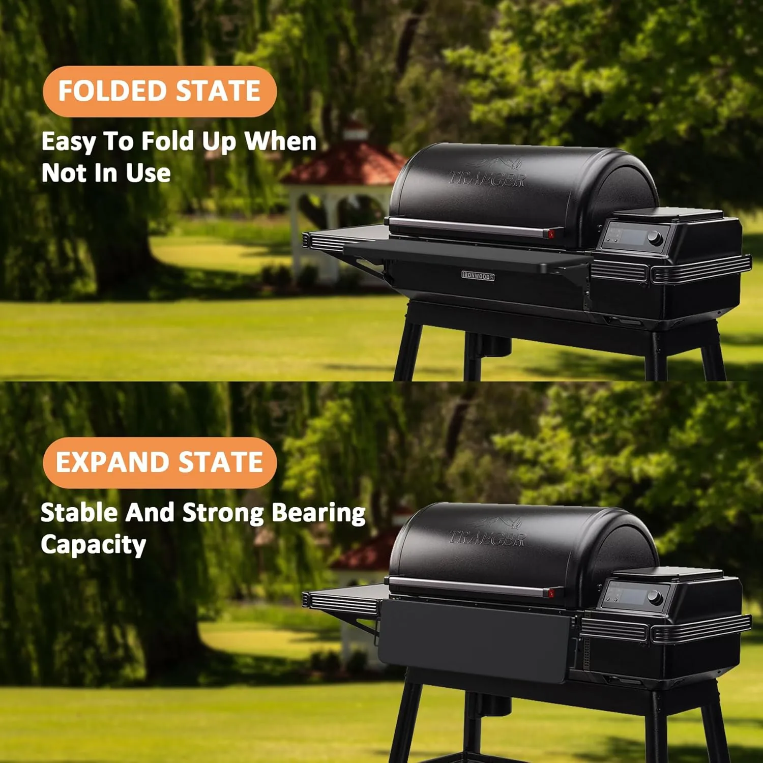 AJinTeby Folding Front Shelf for Traeger Grills with Pal Rail System, BAC605 P.A.L. Pop-and-Lock Front Shelf Grill for Traeger Timberline XL and Ironwood XL w/Pal Rail System Only