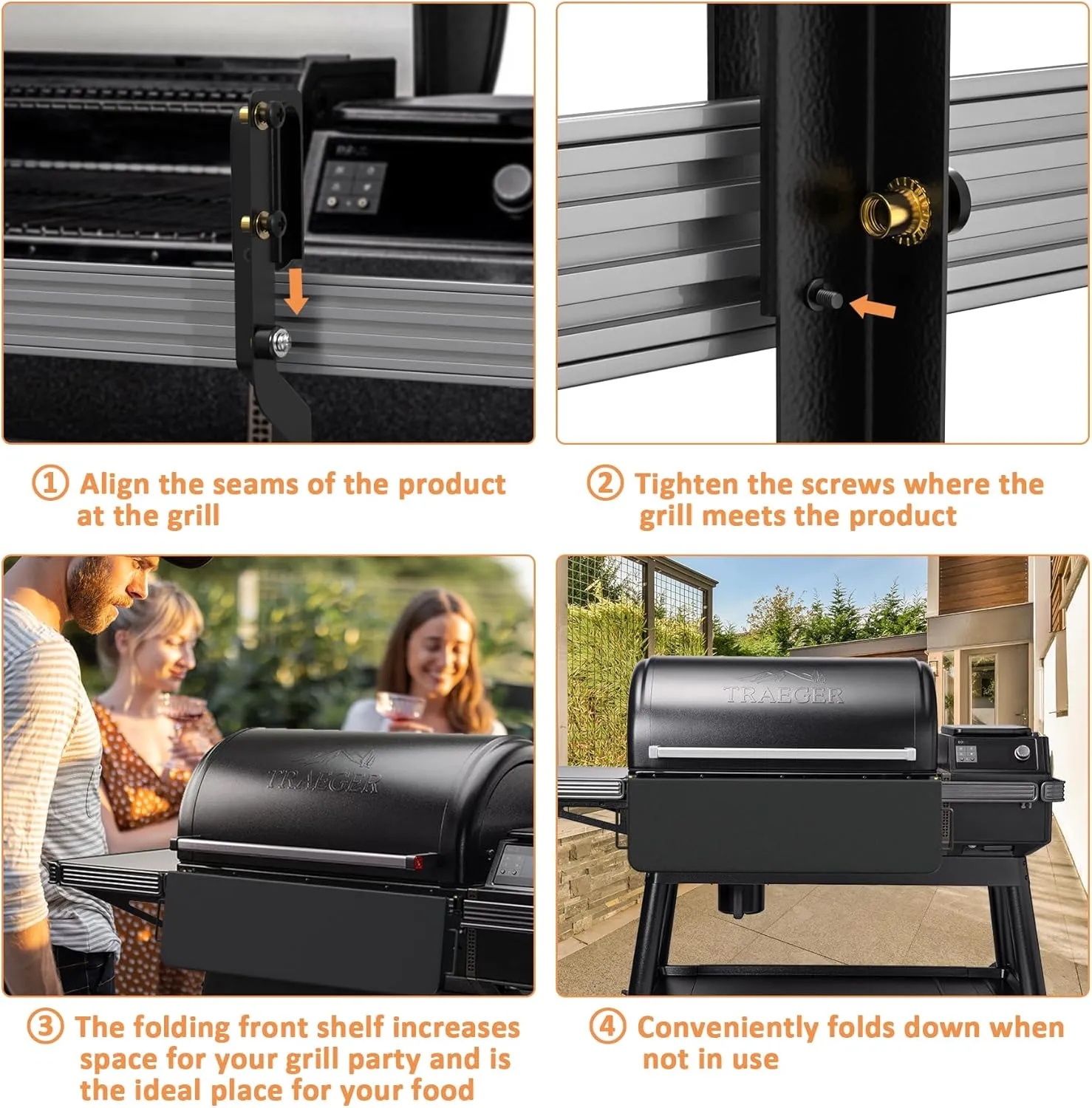 AJinTeby Folding Front Shelf for Traeger Grills with Pal Rail System, BAC605 P.A.L. Pop-and-Lock Front Shelf Grill for Traeger Timberline XL and Ironwood XL w/Pal Rail System Only