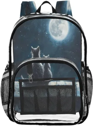 ALAZA Cat Watching The Moon Clear Backpack PVC Transparent Bookbag Heavy Duty for Student Boy Girl Kids Adult School Travel Work