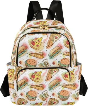 ALAZA Mini Backpack for Women Cute Pizza Slices Hamburger Travel Backpack Purse for Ladies Handbag Shoulder Bag Casual Daypack, M