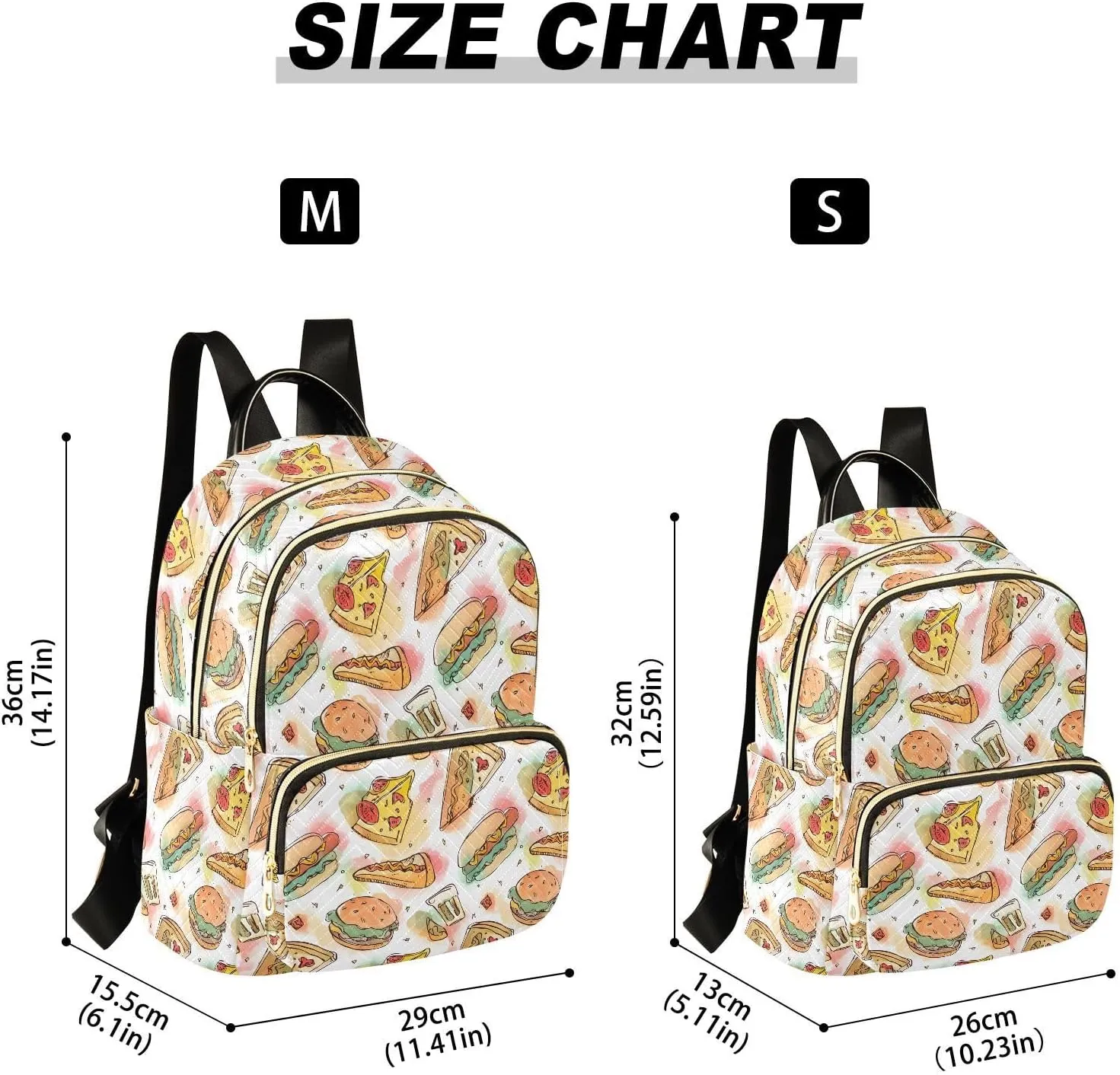 ALAZA Mini Backpack for Women Cute Pizza Slices Hamburger Travel Backpack Purse for Ladies Handbag Shoulder Bag Casual Daypack, M