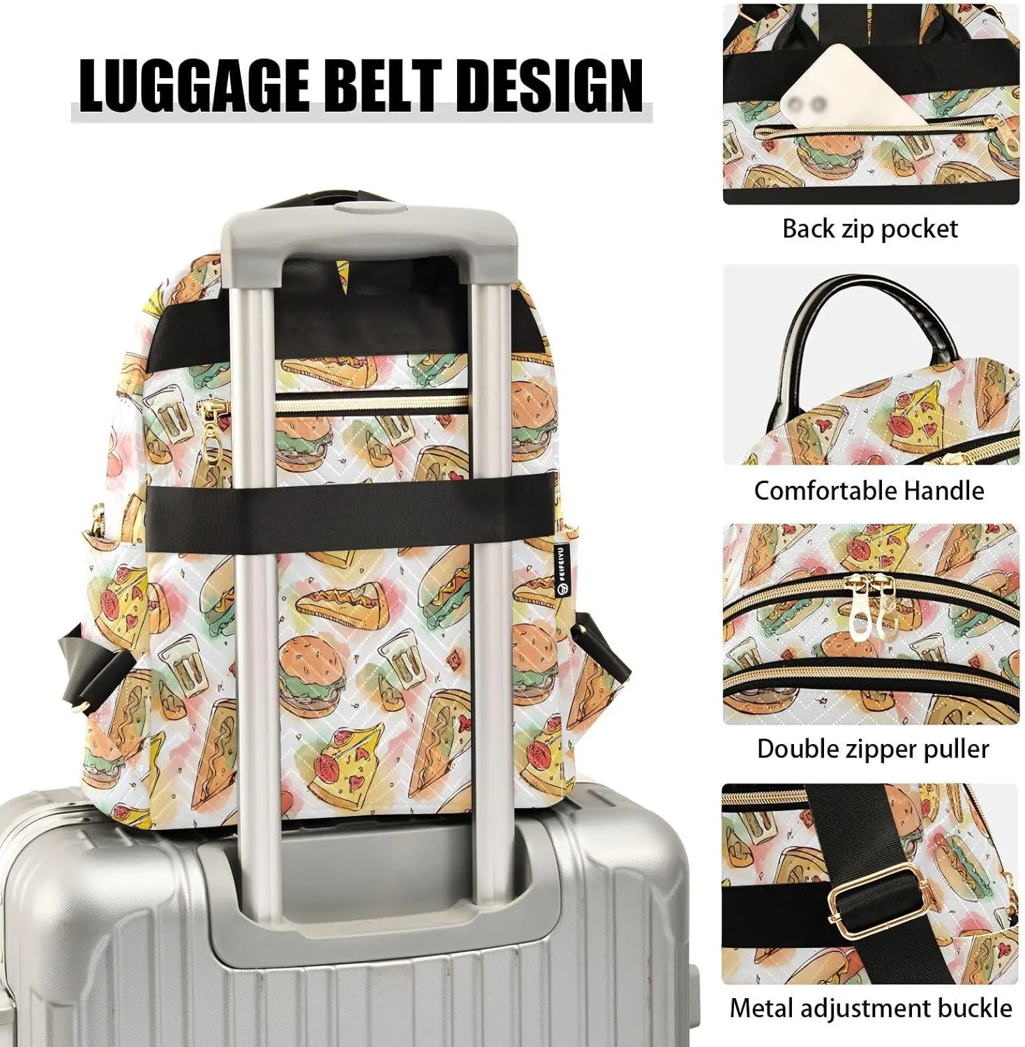 ALAZA Mini Backpack for Women Cute Pizza Slices Hamburger Travel Backpack Purse for Ladies Handbag Shoulder Bag Casual Daypack, M