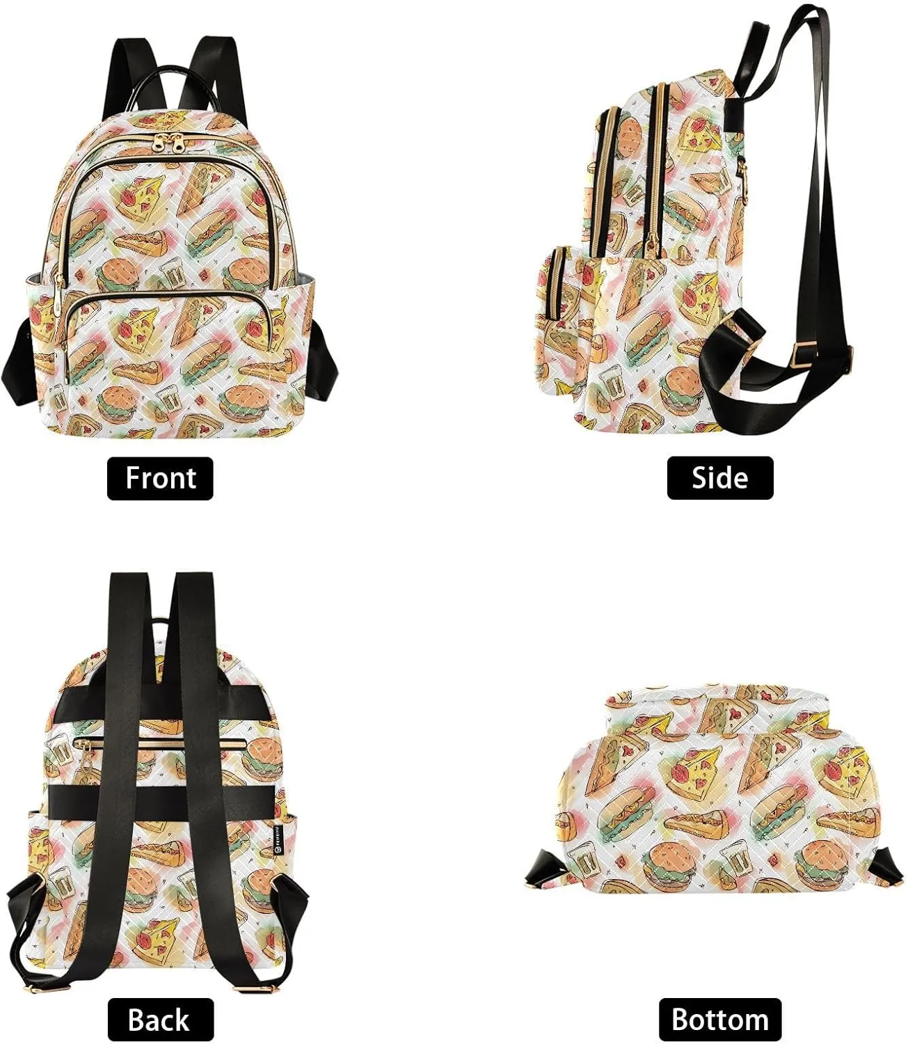 ALAZA Mini Backpack for Women Cute Pizza Slices Hamburger Travel Backpack Purse for Ladies Handbag Shoulder Bag Casual Daypack, M