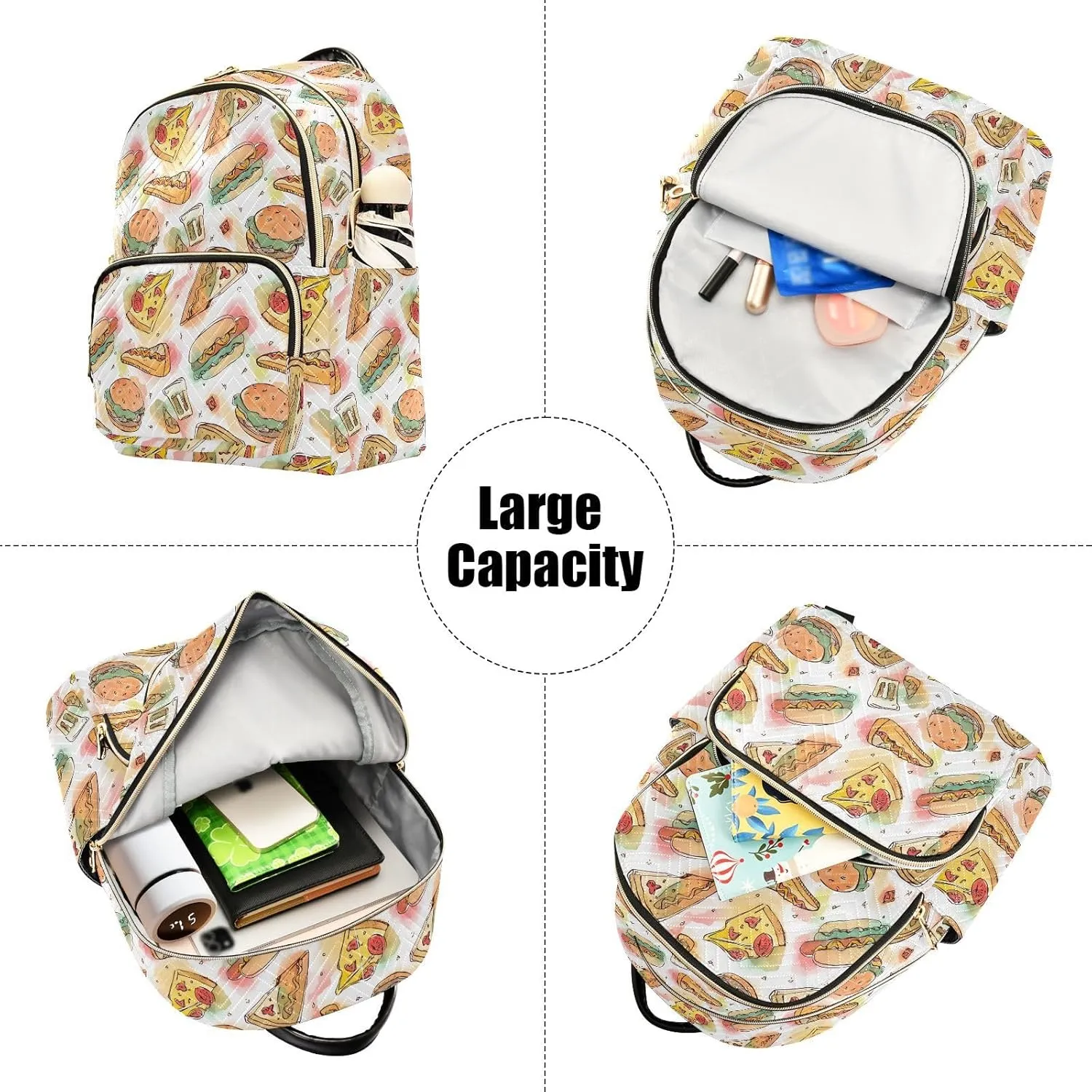 ALAZA Mini Backpack for Women Cute Pizza Slices Hamburger Travel Backpack Purse for Ladies Handbag Shoulder Bag Casual Daypack, M
