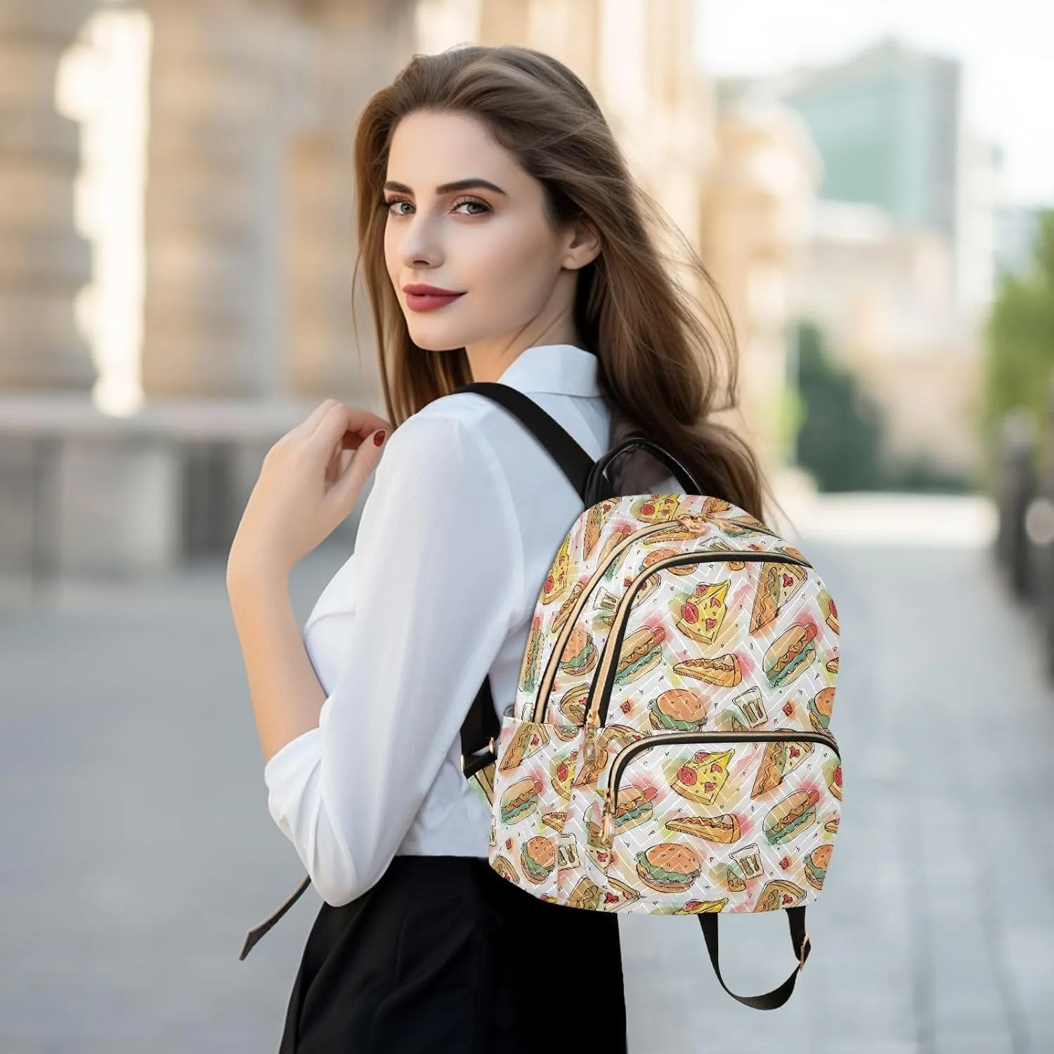 ALAZA Mini Backpack for Women Cute Pizza Slices Hamburger Travel Backpack Purse for Ladies Handbag Shoulder Bag Casual Daypack, M