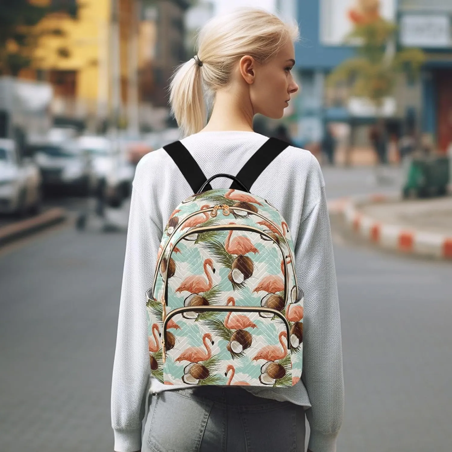 ALAZA Mini Backpack for Women Flamingo Coconut Travel Backpack Purse for Ladies Handbag Shoulder Bag Casual Daypack, M