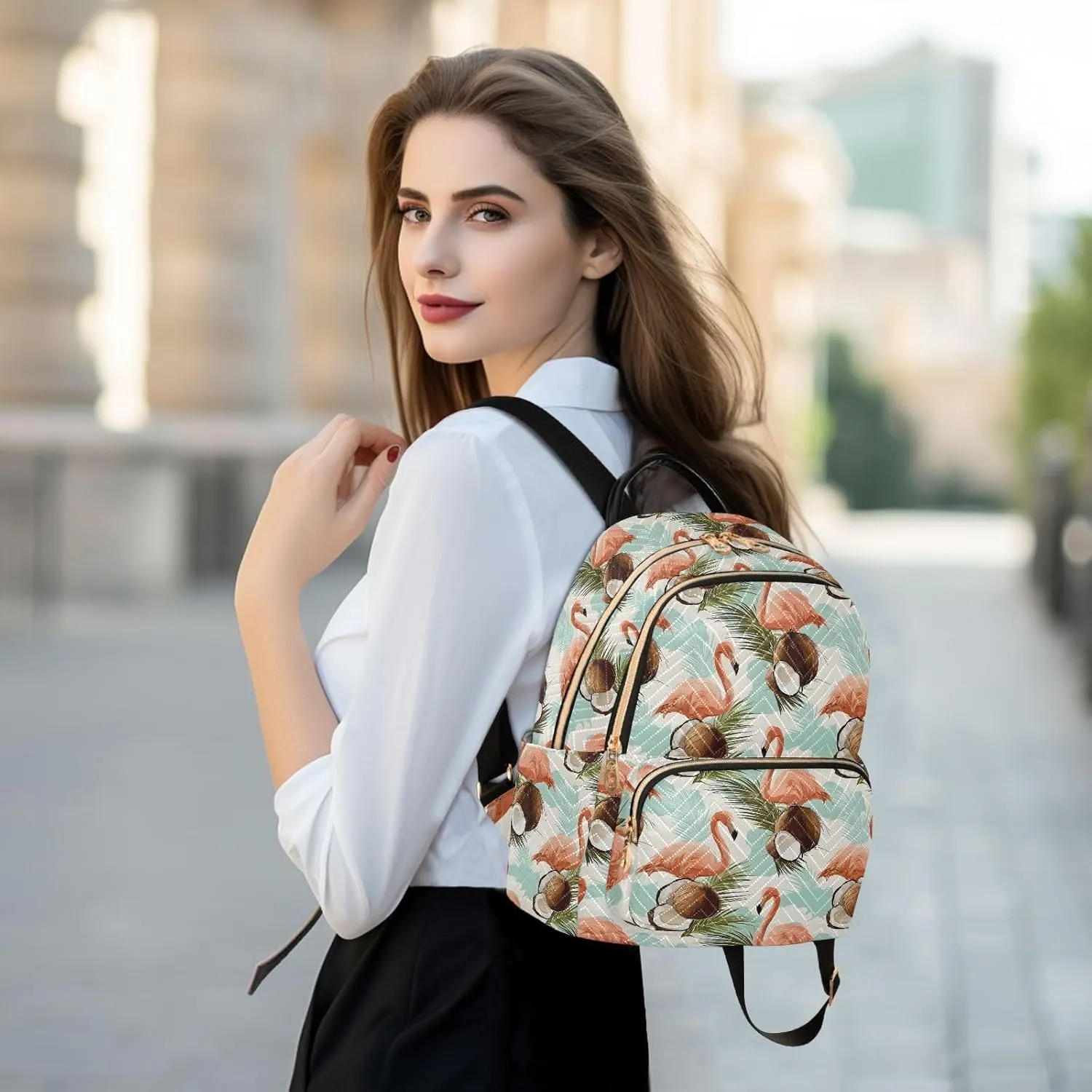 ALAZA Mini Backpack for Women Flamingo Coconut Travel Backpack Purse for Ladies Handbag Shoulder Bag Casual Daypack, M