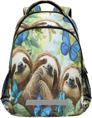 ALAZA Sloths Jungle Blue Butterflies School Backpack for Girls & Boys, Kids Laptop Bookbag with Reflective Strip 17in