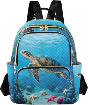 ALAZA Turtle Seabed Sea Small Backpack for Women Fashion Backpack Purse Lightweight Casual Daypack Back Pack Travel Bag, S