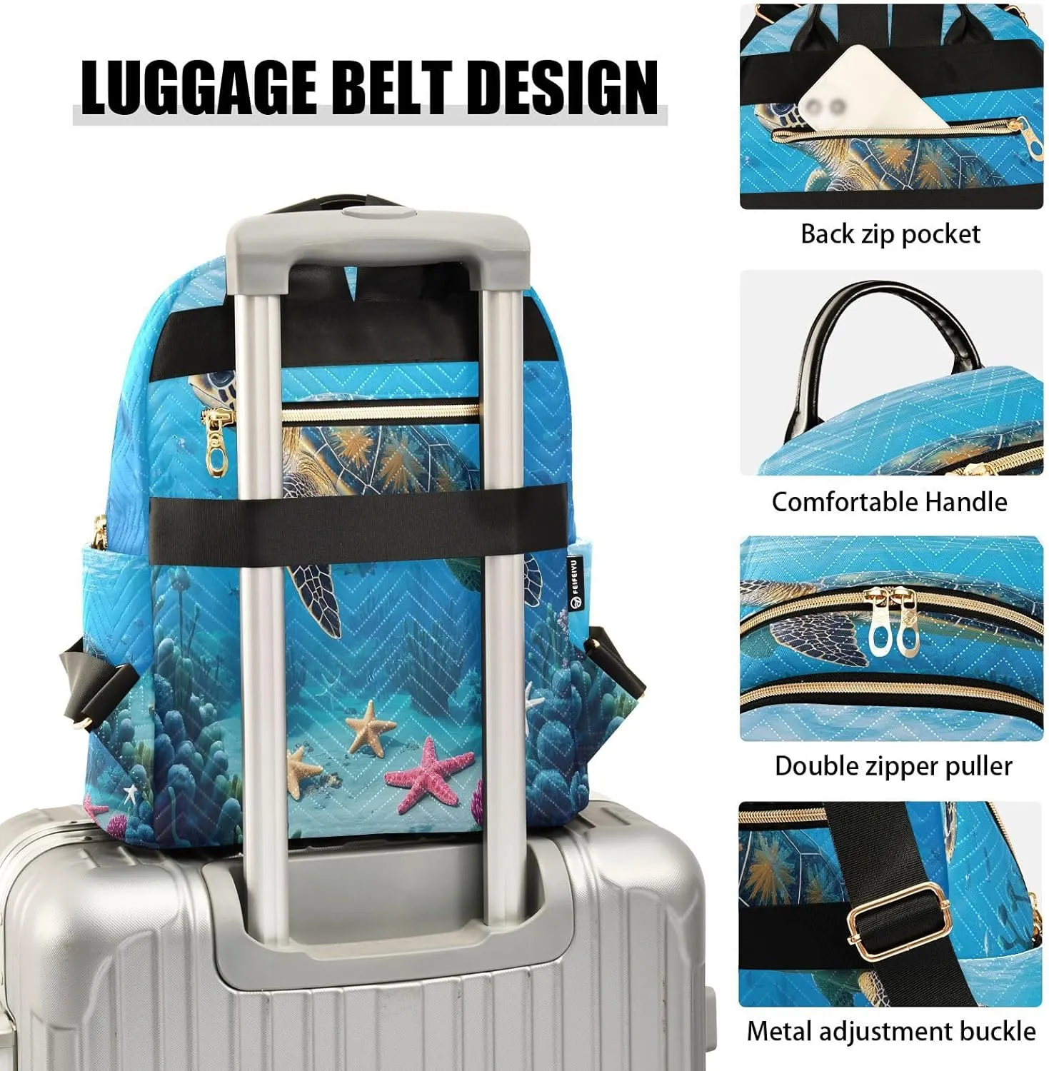 ALAZA Turtle Seabed Sea Small Backpack for Women Fashion Backpack Purse Lightweight Casual Daypack Back Pack Travel Bag, S