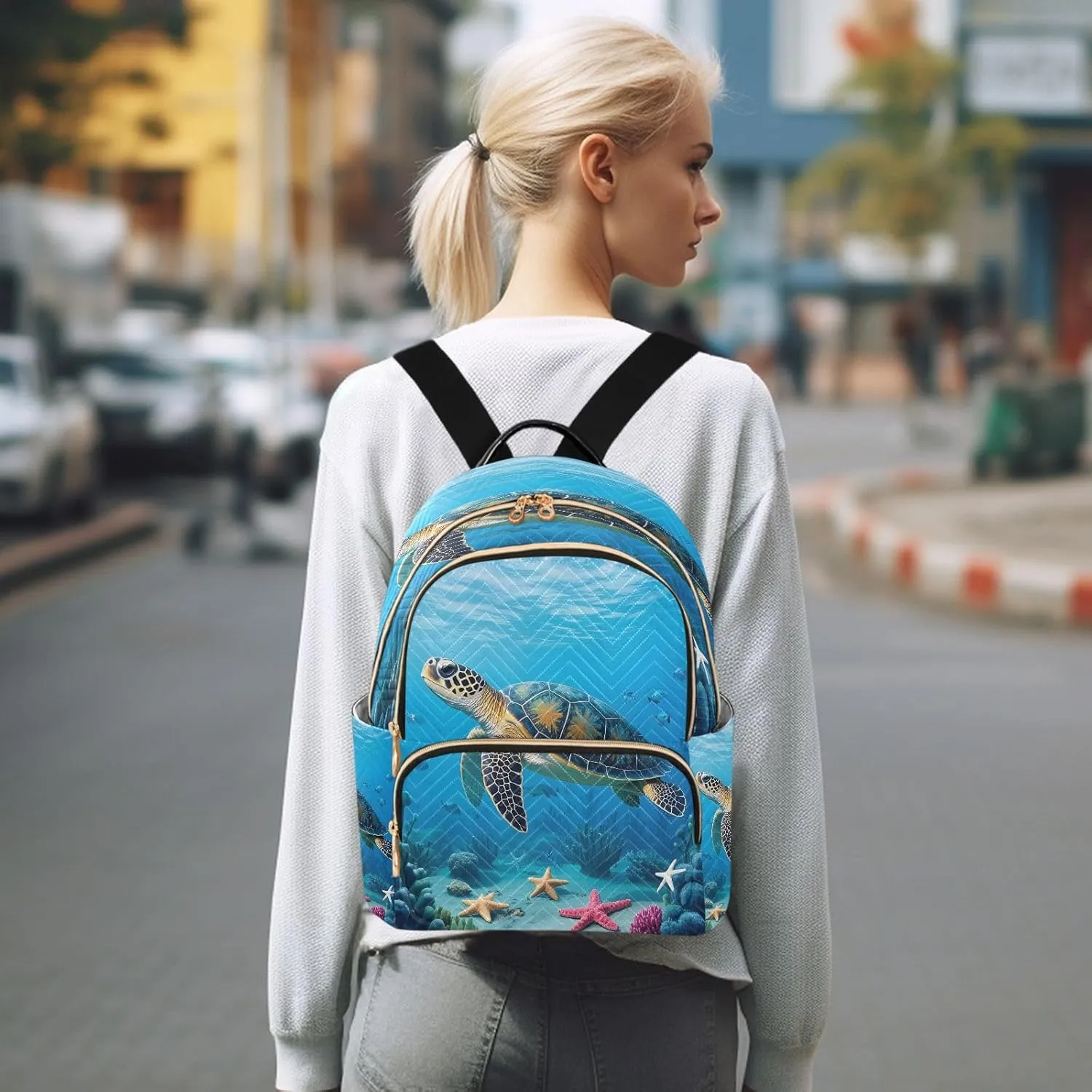 ALAZA Turtle Seabed Sea Small Backpack for Women Fashion Backpack Purse Lightweight Casual Daypack Back Pack Travel Bag, S