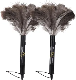 Aldwin Ostrich Feather Duster Retractable 2 Pack,16 inch Genuine Fluffy Natural Handheld Feather Dusters for Cleaning Supplies, Washable,Car, Office, Desk