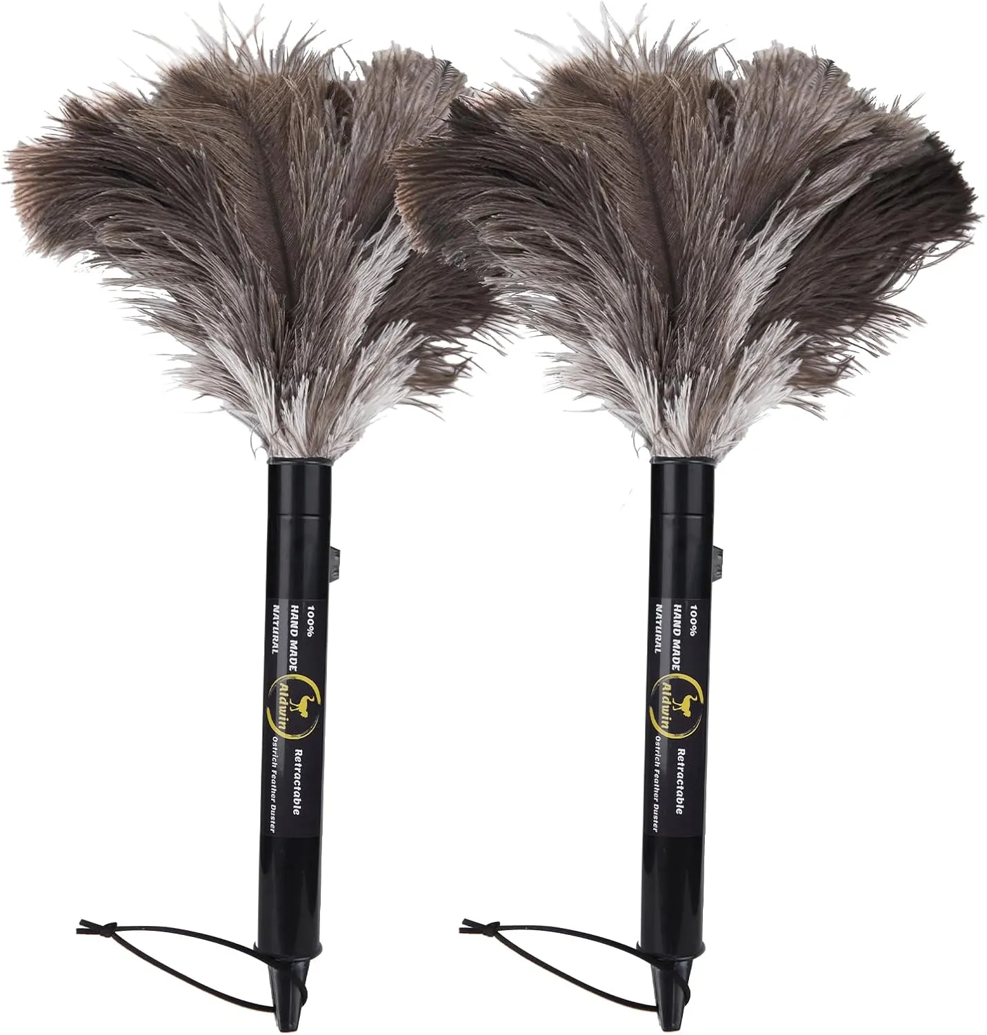 Aldwin Ostrich Feather Duster Retractable 2 Pack,16 inch Genuine Fluffy Natural Handheld Feather Dusters for Cleaning Supplies, Washable,Car, Office, Desk