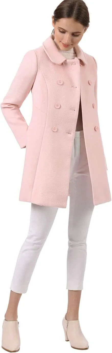 Allegra K Women's Peter Pan Collar Double Breasted Winter Long Trench Pea Coat