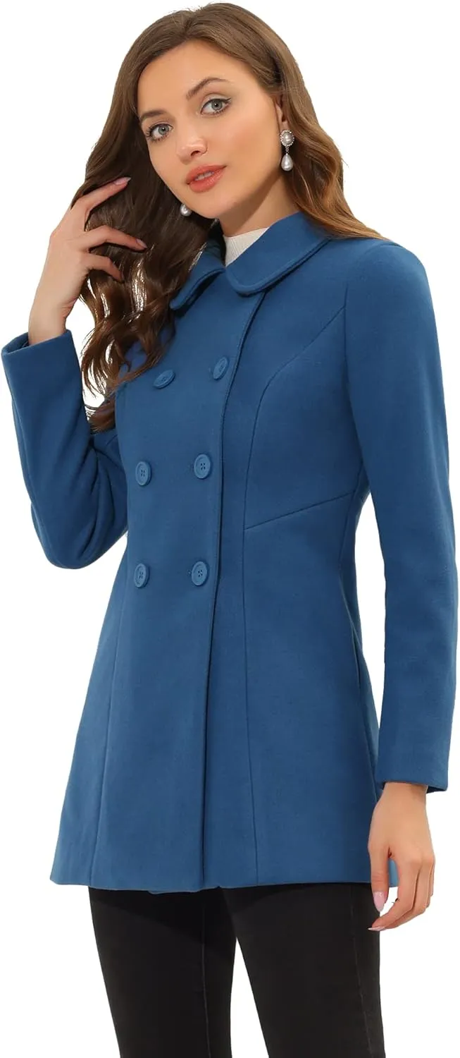 Allegra K Women's Peter Pan Collar Double Breasted Winter Long Trench Pea Coat