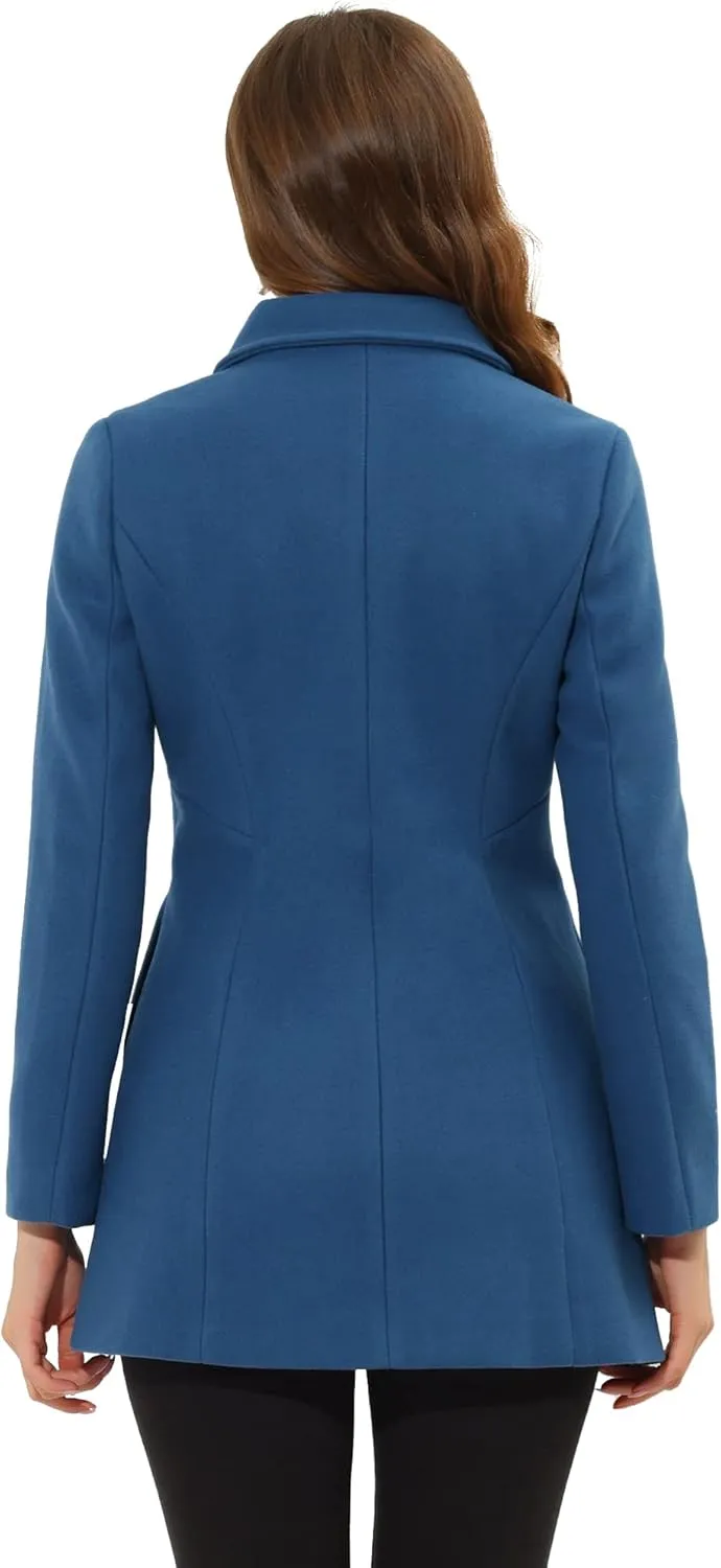 Allegra K Women's Peter Pan Collar Double Breasted Winter Long Trench Pea Coat