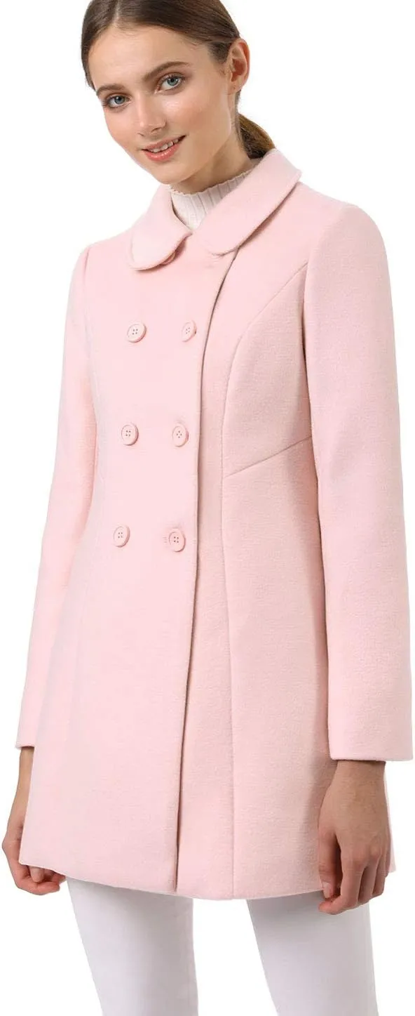 Allegra K Women's Peter Pan Collar Double Breasted Winter Long Trench Pea Coat