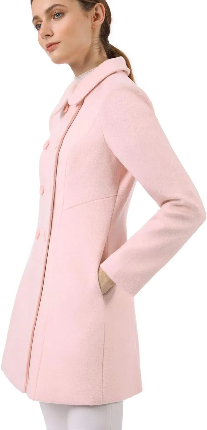 Allegra K Women's Peter Pan Collar Double Breasted Winter Long Trench Pea Coat
