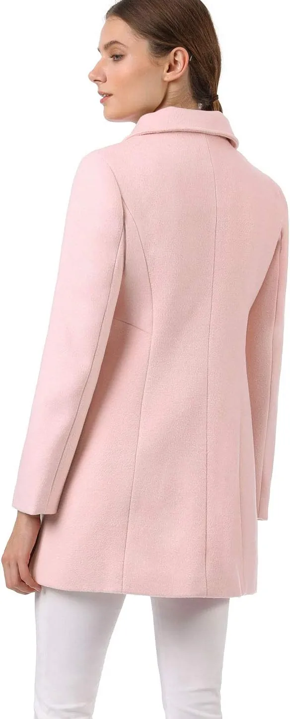 Allegra K Women's Peter Pan Collar Double Breasted Winter Long Trench Pea Coat