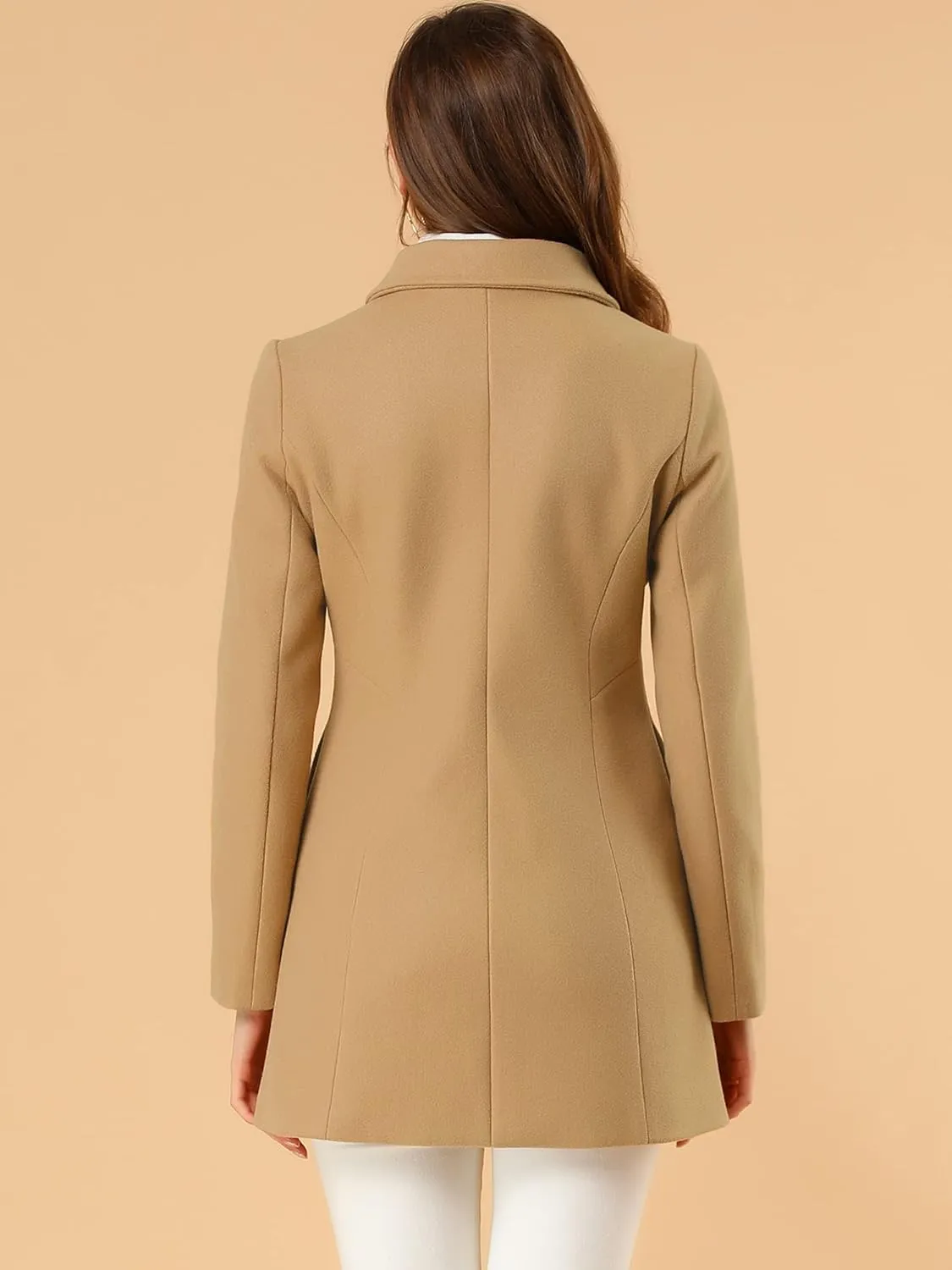 Allegra K Women's Peter Pan Collar Double Breasted Winter Long Trench Pea Coat