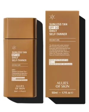 Allies of Skin Daily Self Tanner with SPF 50 for Face | Gradual Buildable Natural Tan with Sunscreen with Vitamin C | Lightweight Gel Formula for Streak-Free Finish and Glow (1.7 Fl oz)