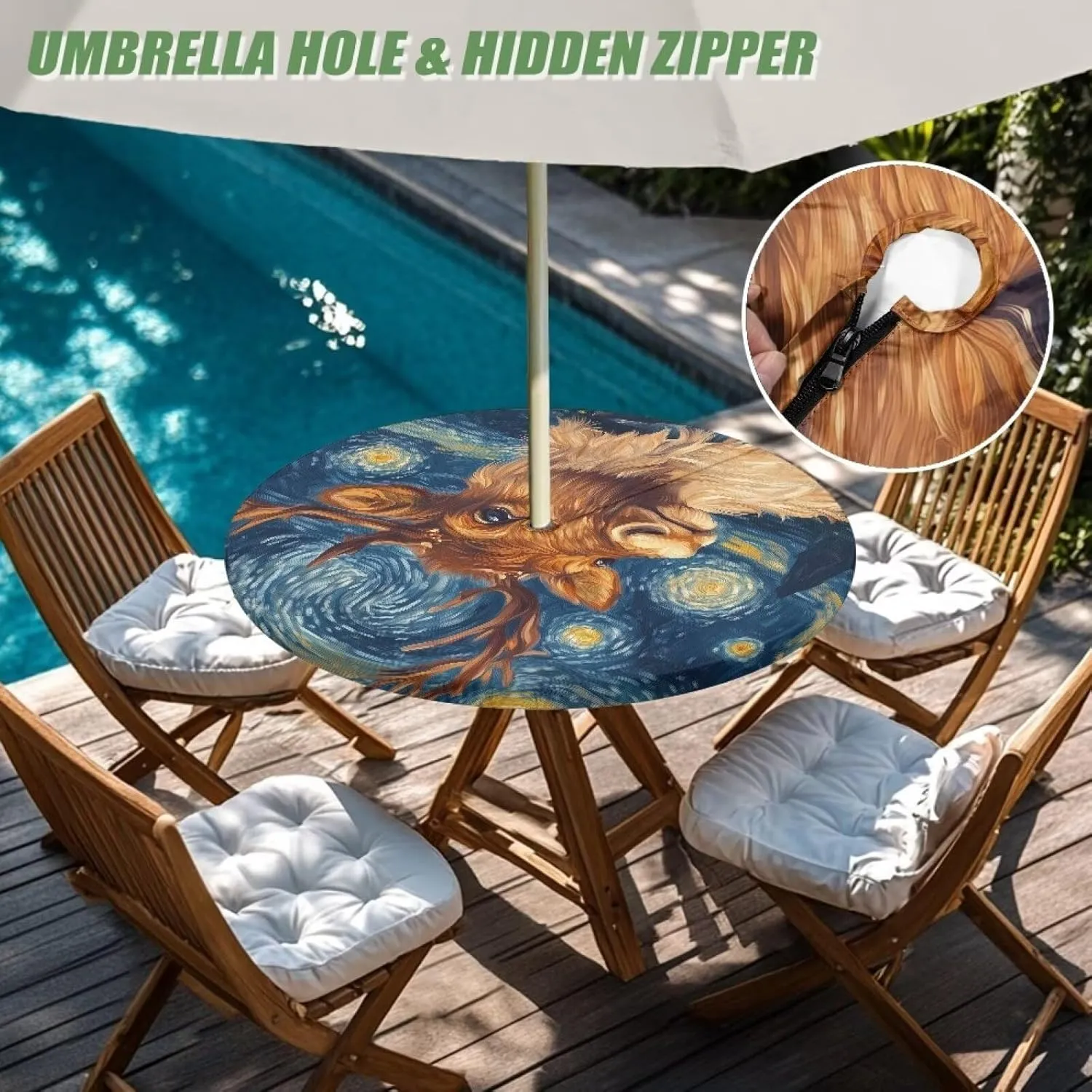 Alpine Cattle Outdoor Tablecloth Round Fitted Table Cover with Umbrella Hole Waterproof Umbrella Table Protector for Picnic Patio Table Cloth