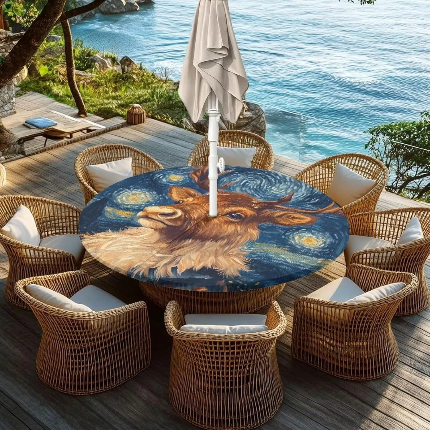 Alpine Cattle Outdoor Tablecloth Round Fitted Table Cover with Umbrella Hole Waterproof Umbrella Table Protector for Picnic Patio Table Cloth