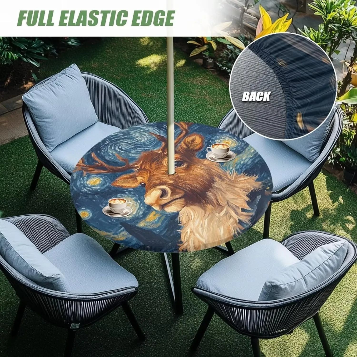 Alpine Cattle Outdoor Tablecloth Round Fitted Table Cover with Umbrella Hole Waterproof Umbrella Table Protector for Picnic Patio Table Cloth