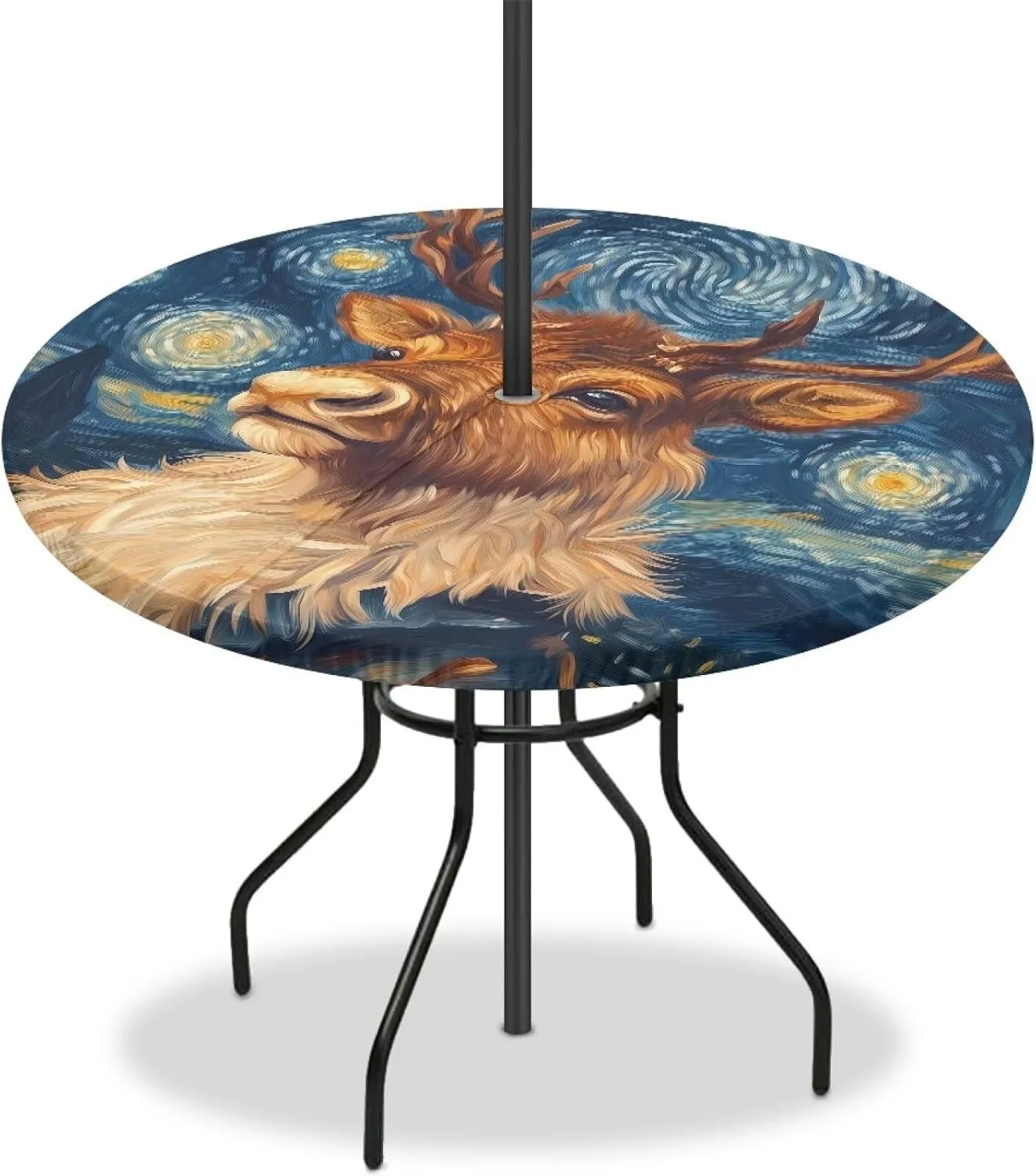 Alpine Cattle Outdoor Tablecloth Round Fitted Table Cover with Umbrella Hole Waterproof Umbrella Table Protector for Picnic Patio Table Cloth