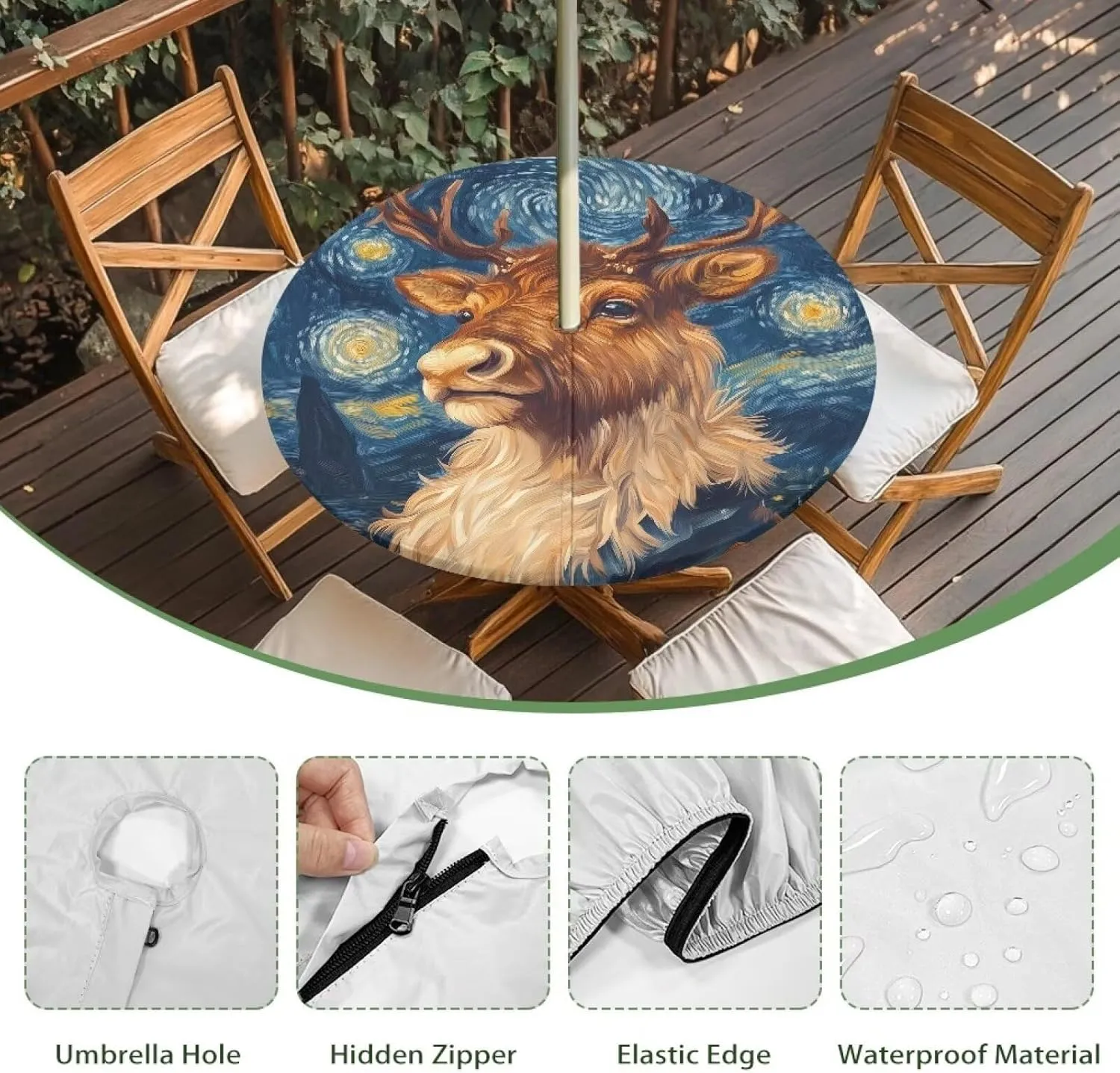 Alpine Cattle Outdoor Tablecloth Round Fitted Table Cover with Umbrella Hole Waterproof Umbrella Table Protector for Picnic Patio Table Cloth