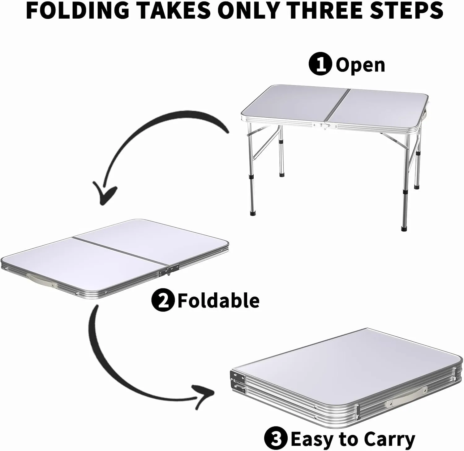 Aluminium Folding Table Portable Lightweight Camping Table Extra Strength Trestle Table for Indoor Outdoor, with Carrying Handle Foldaway Table,Adjustable Height Table for Wedding Garden Party Picnic
