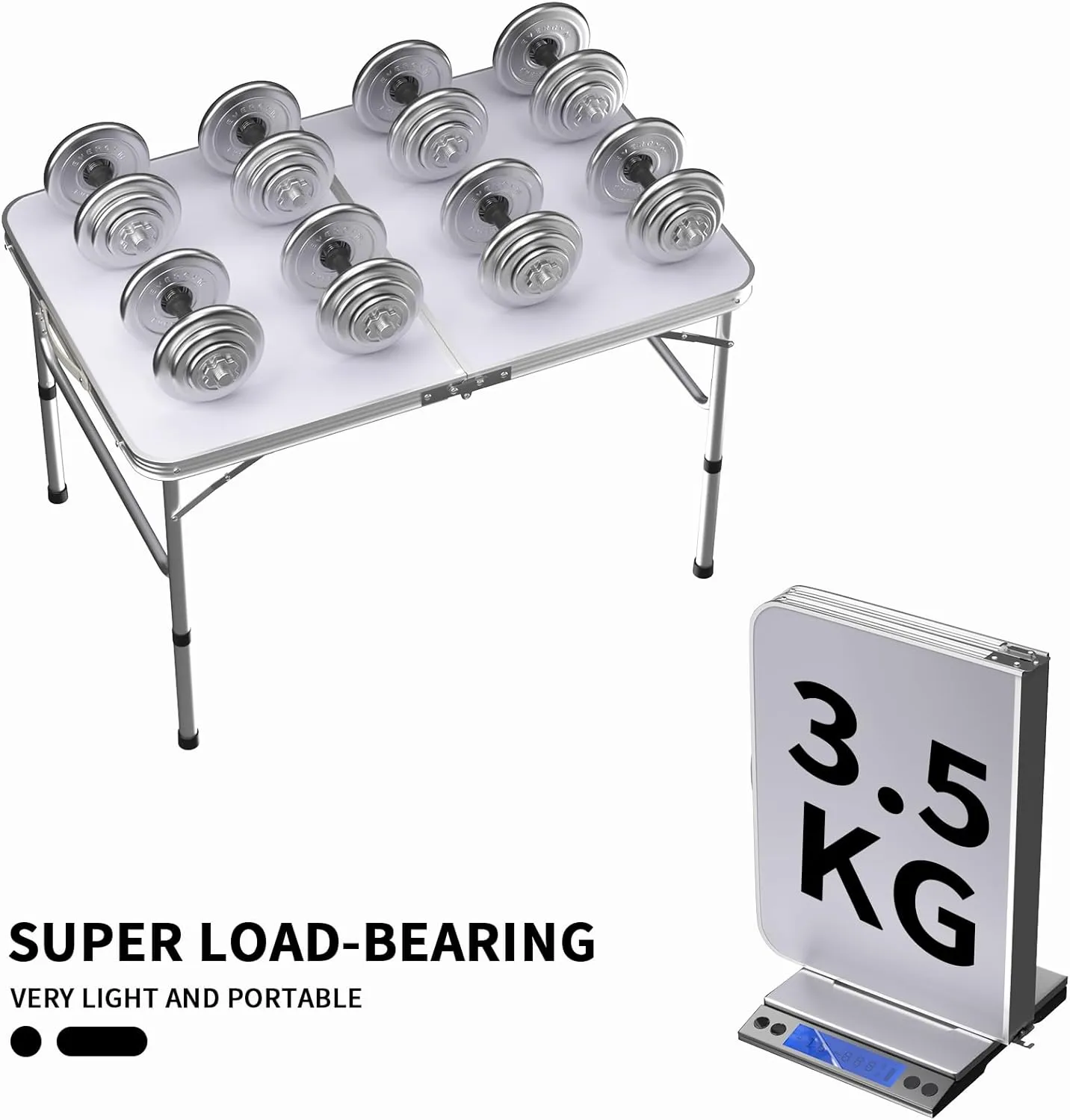 Aluminium Folding Table Portable Lightweight Camping Table Extra Strength Trestle Table for Indoor Outdoor, with Carrying Handle Foldaway Table,Adjustable Height Table for Wedding Garden Party Picnic