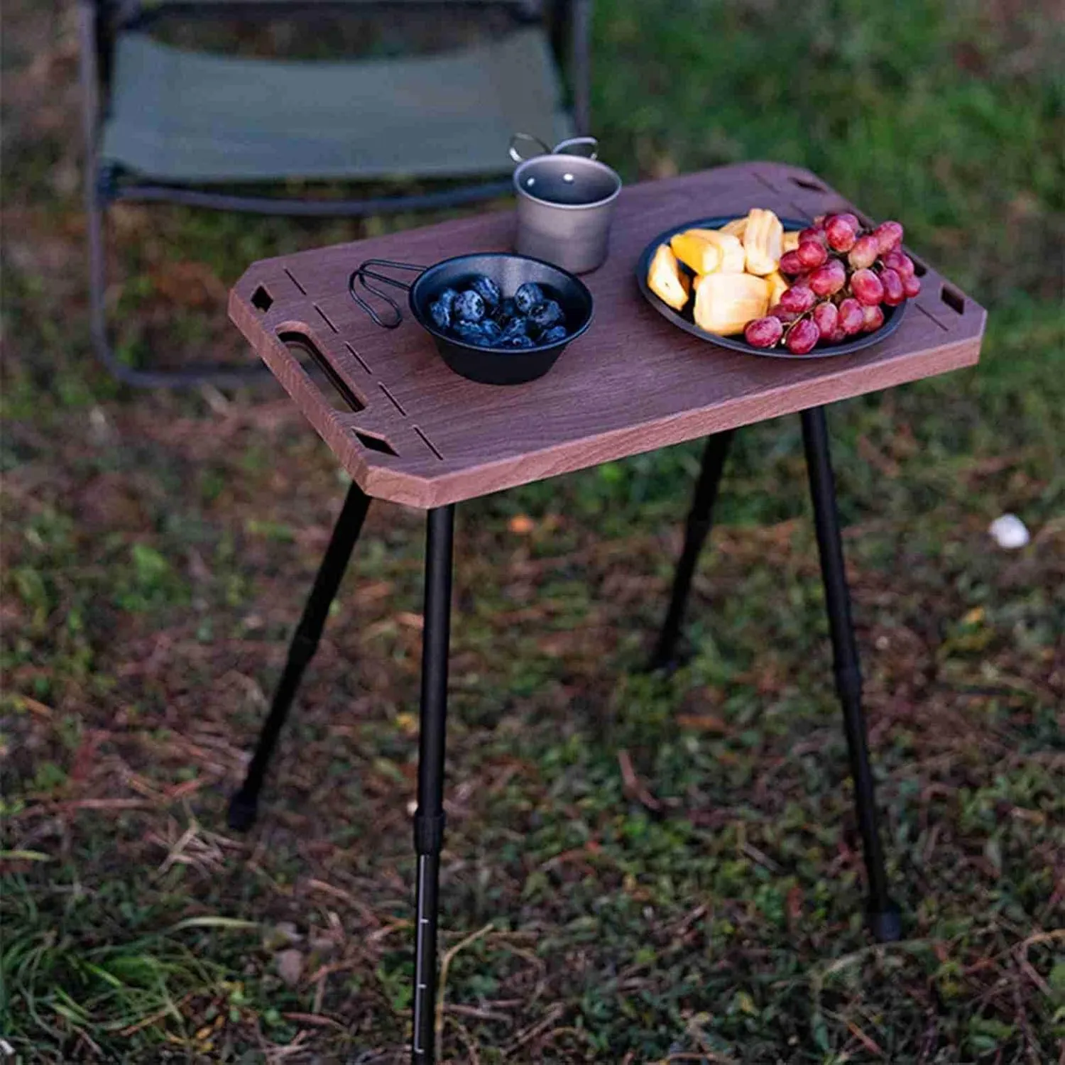 Aluminum Alloy Lightweight Folding Camping Table Adjustable Height Picnic Desk Wood Grain Color (Wood Grain Color)