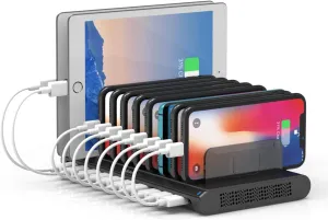 Alxum 10 Port USB Charging Station, 60W Mobile Charging Station with Multi-Port USB Fast Charger Stand for Mobile Phone, Tablet and More,Black