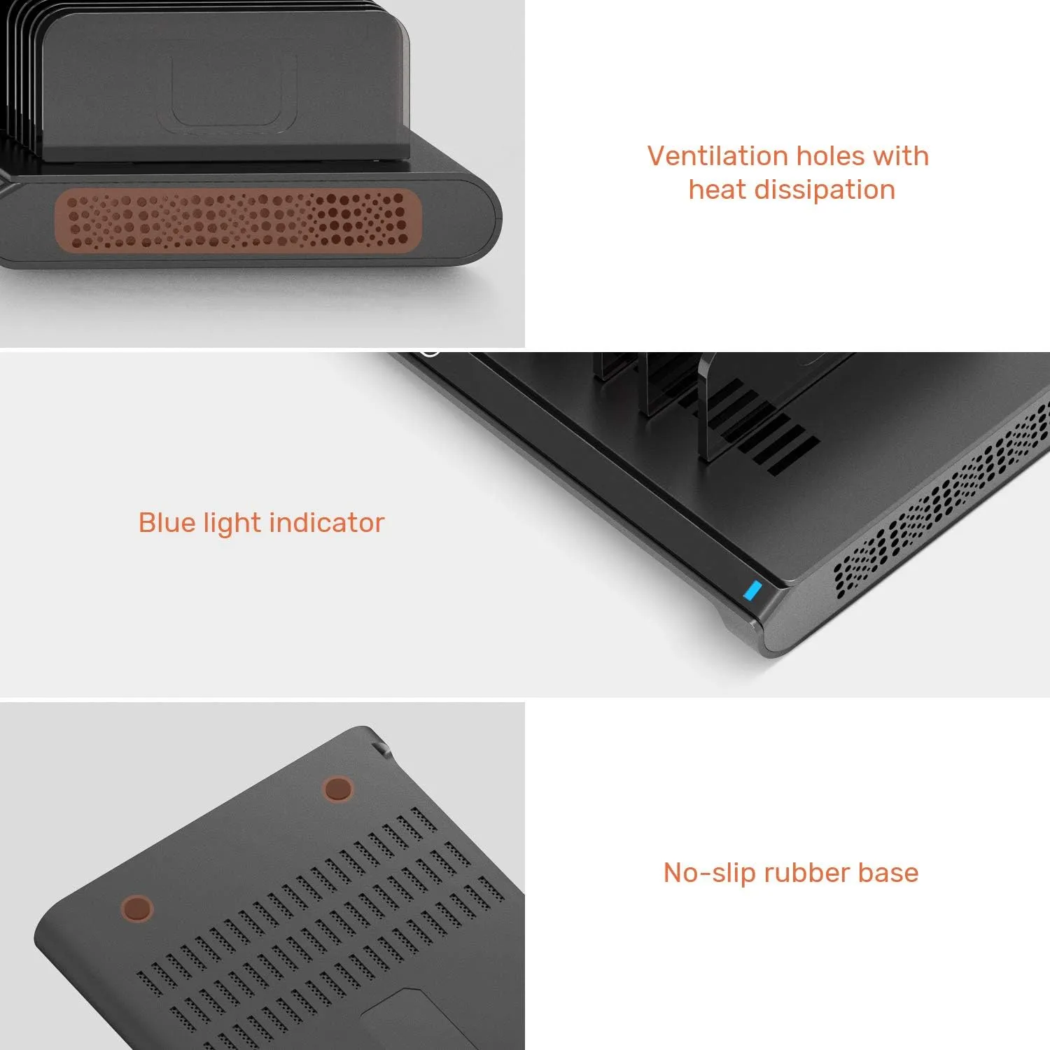 Alxum 10 Port USB Charging Station, 60W Mobile Charging Station with Multi-Port USB Fast Charger Stand for Mobile Phone, Tablet and More,Black