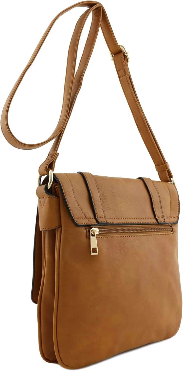 ALYSSA Double Compartment Large Flapover Crossbody Bag