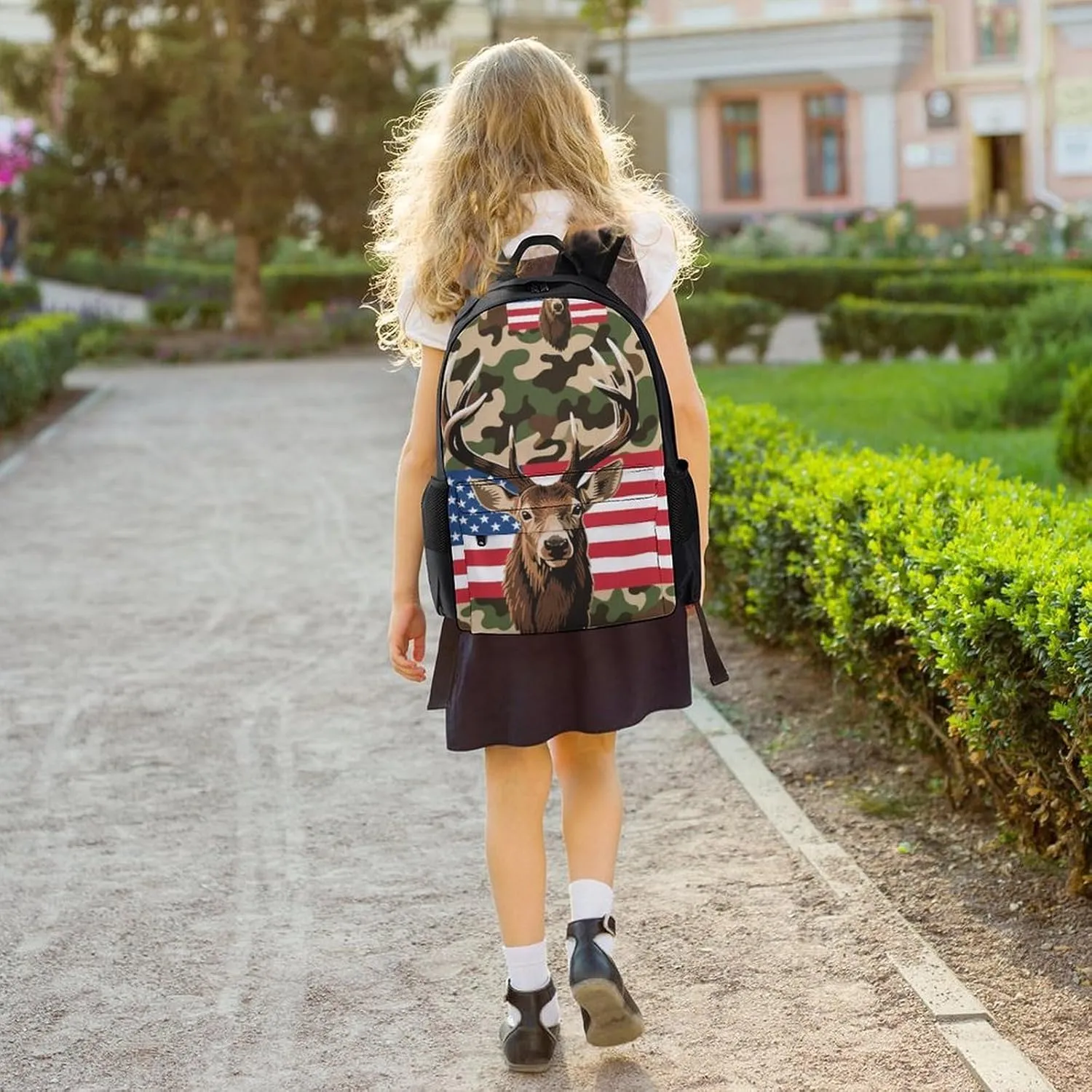 American Flag Camo Deer Camouflage Art Backpack Lightweight Anti-Theft Multipurpose Shoulder Bag Large Capacity Travel Hiking Backpack With Padded Straps