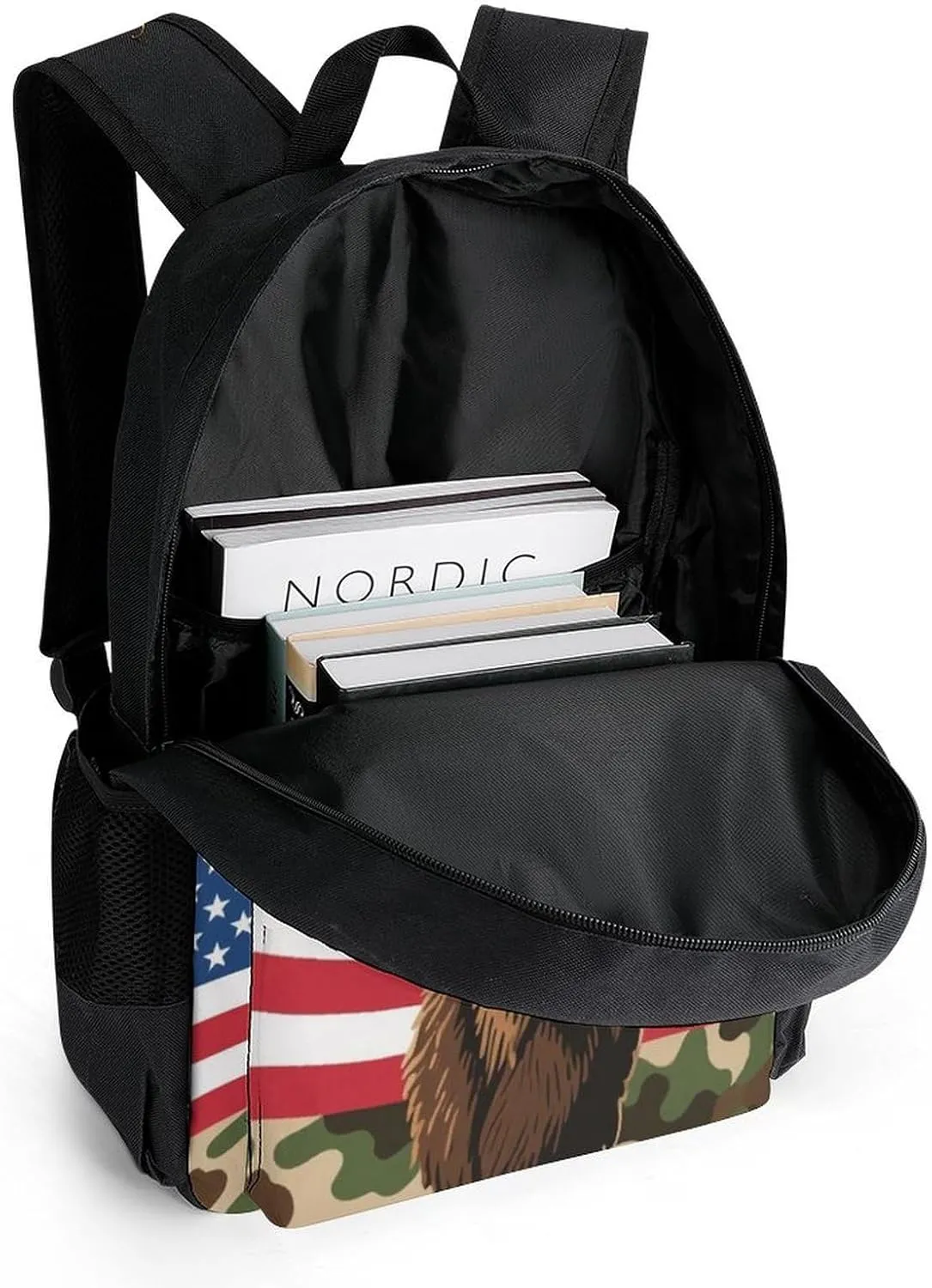 American Flag Camo Deer Camouflage Art Backpack Lightweight Anti-Theft Multipurpose Shoulder Bag Large Capacity Travel Hiking Backpack With Padded Straps