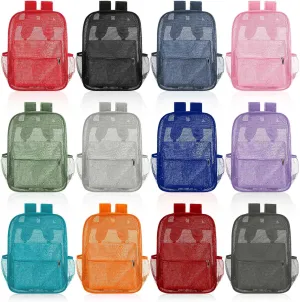 Amylove 12 Pcs Mesh Backpacks Bulk 17 Inch See Through Backpack in Bulk Heavy Duty Beach Bag for Sports Travel (Classic Color)