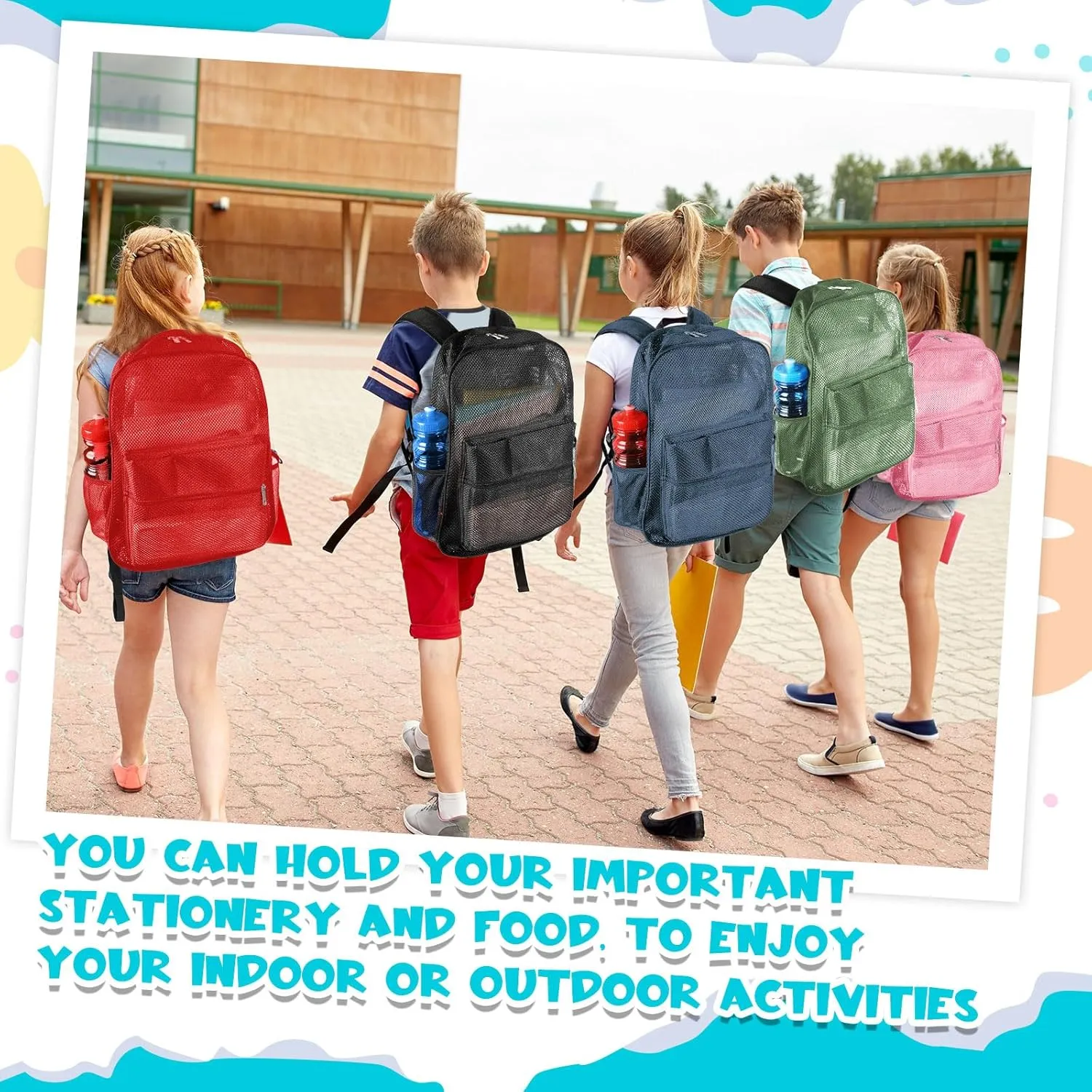 Amylove 12 Pcs Mesh Backpacks Bulk 17 Inch See Through Backpack in Bulk Heavy Duty Beach Bag for Sports Travel (Classic Color)