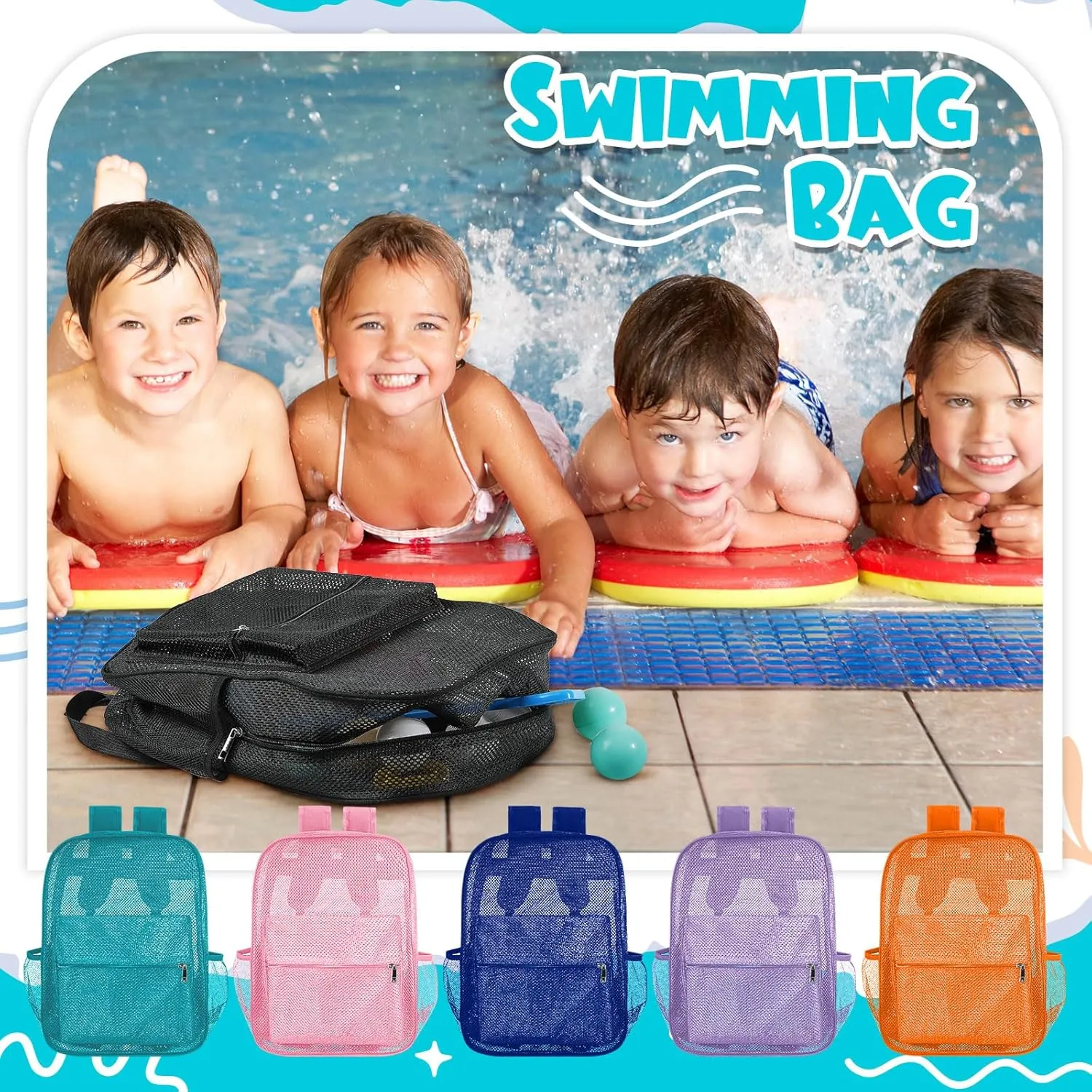 Amylove 12 Pcs Mesh Backpacks Bulk 17 Inch See Through Backpack in Bulk Heavy Duty Beach Bag for Sports Travel (Classic Color)