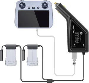 Anbee Mini 3 Pro Drone Battery Car Charger, 3-in-1 Quick Charging Adapter Compatible with DJI Mavic Mini 3 / Mini 3 Pro RC Quadcopter, Support Batteries & Remote Controller Charging Together