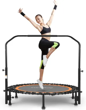 ANCHEER 40"/48" Foldable Rebounder Trampoline for Adults/Kids with Resistance Bands and Bungees, Indoor & Outdoor Mini Trampoline with Bar and Safety Padding - Max Load 450lbs/550lbs