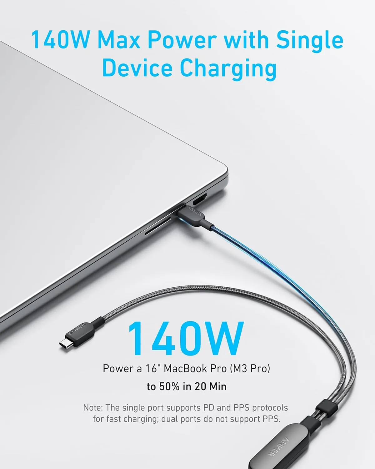 Anker Cable,4FT 2-in-1 USB C to USB C Cable 140W Max,Fast Charging for iPhone 16/16 Pro Max/15 Series,MacBook Air/Pro,and More(Braided,Black)