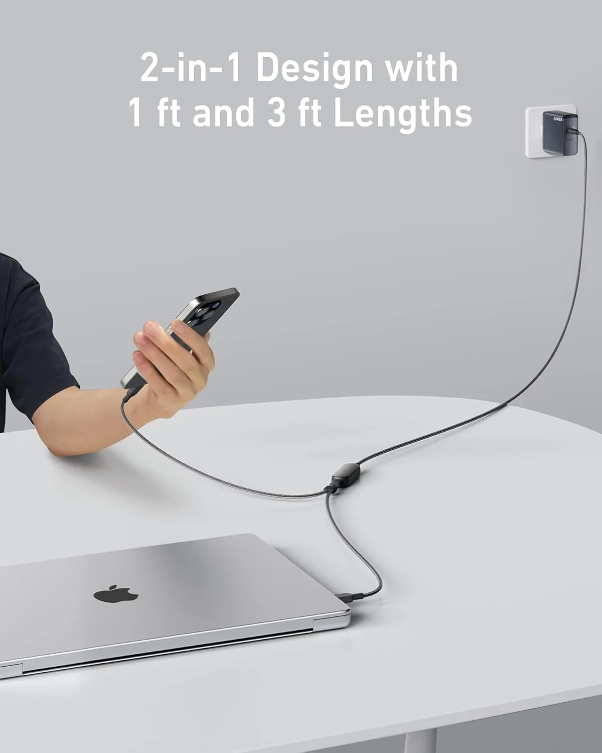 Anker Cable,4FT 2-in-1 USB C to USB C Cable 140W Max,Fast Charging for iPhone 16/16 Pro Max/15 Series,MacBook Air/Pro,and More(Braided,Black)