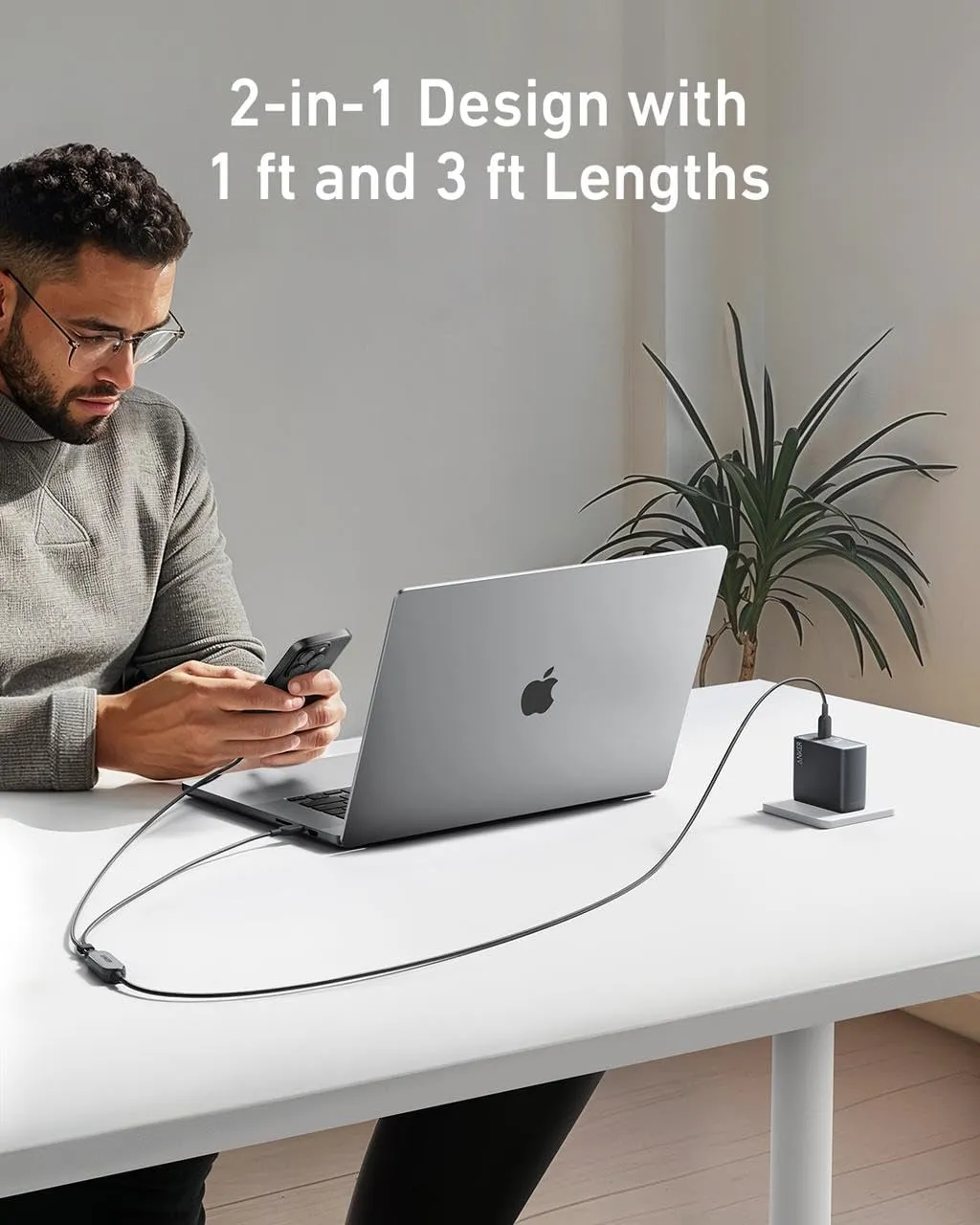 Anker Cable,4FT 2-in-1 USB C to USB C Cable 140W Max,Fast Charging for iPhone 16/16 Pro Max/15 Series,MacBook Air/Pro,and More(Braided,Black)